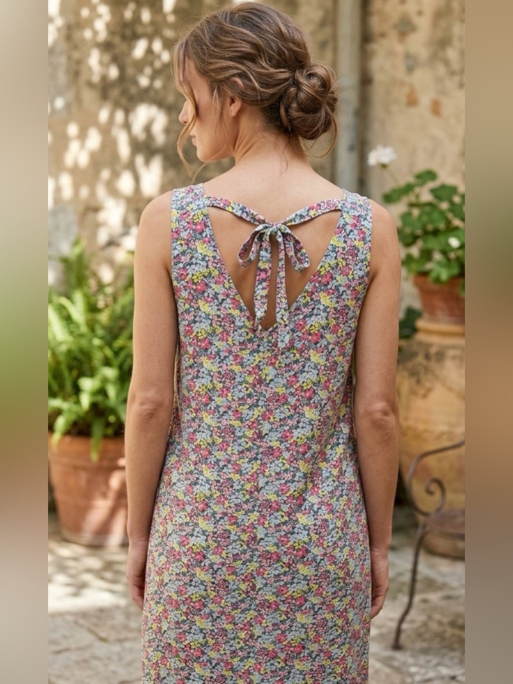 GAP Floral Back-Tie Sleeveless Midi Sun Dress - Pink, Yellow, Blue